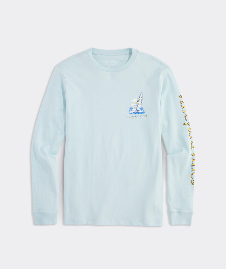 Vineyard Vines Painted Sailboat Race Scene Long-Sleeve Tee