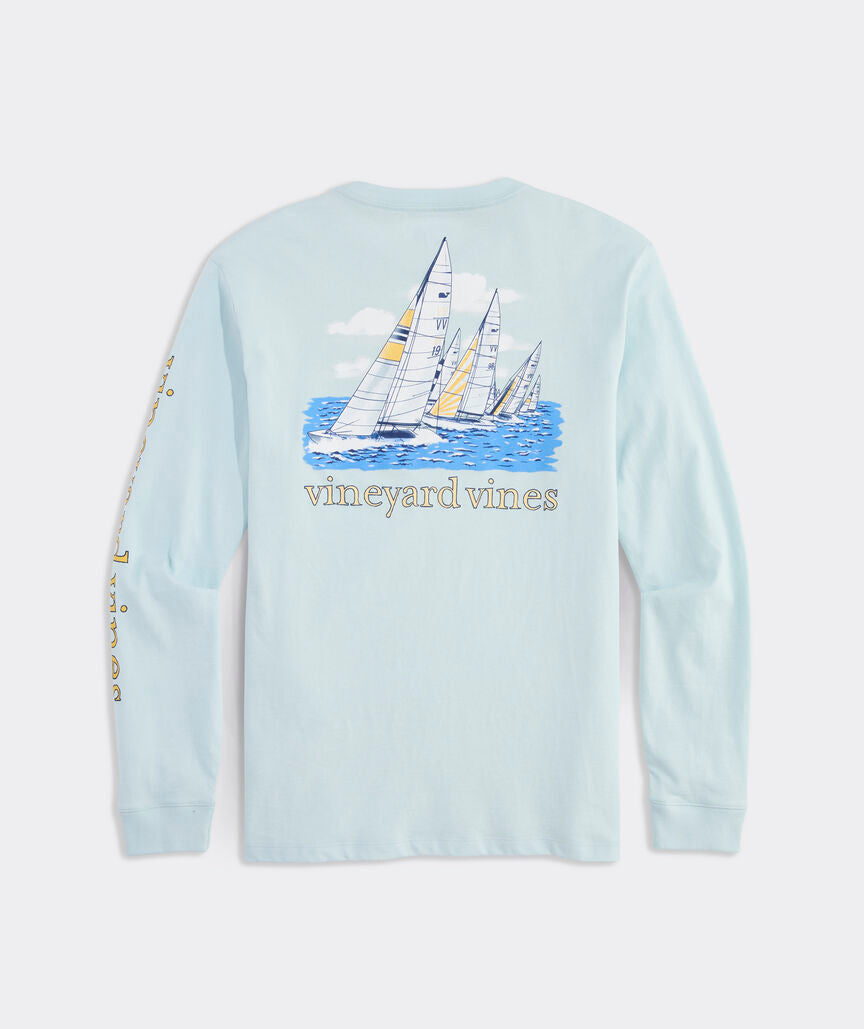 Vineyard Vines Painted Sailboat Race Scene Long-Sleeve Tee