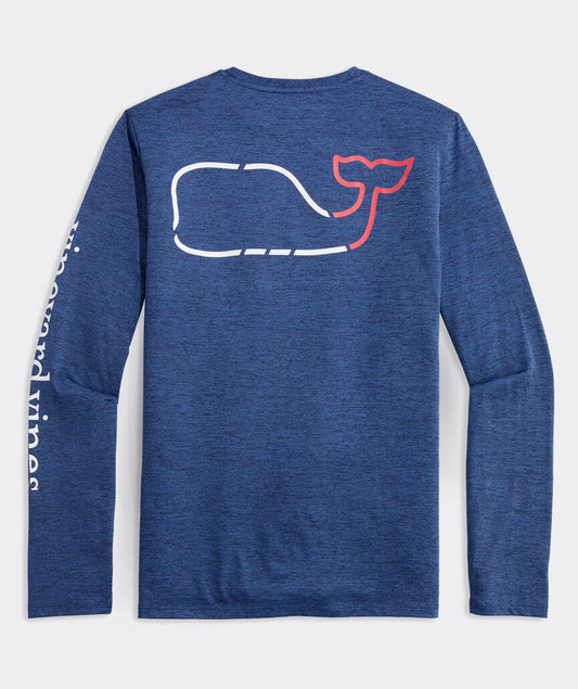 Vineyard Vines On-The-Go Whale Outline Long-Sleeve Harbor Performance Tee