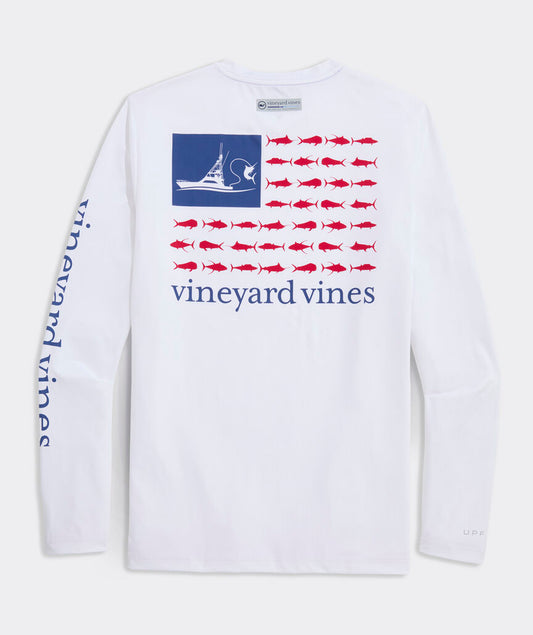 Vineyard Vines USA Sportfisher Flag Long-Sleeve Harbor Performance Tee