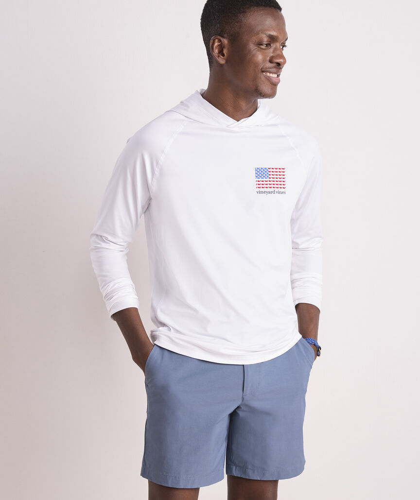 Vineyard Vines Micro Whale Flag Long-Sleeve Harbor Performance Hoodie Tee