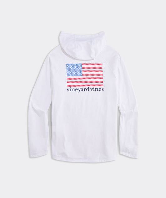 Vineyard Vines Micro Whale Flag Long-Sleeve Harbor Performance Hoodie Tee