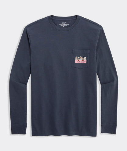 Vineyard Vines Ghost Pups Logo Box Long-Sleeve Pocket Tee