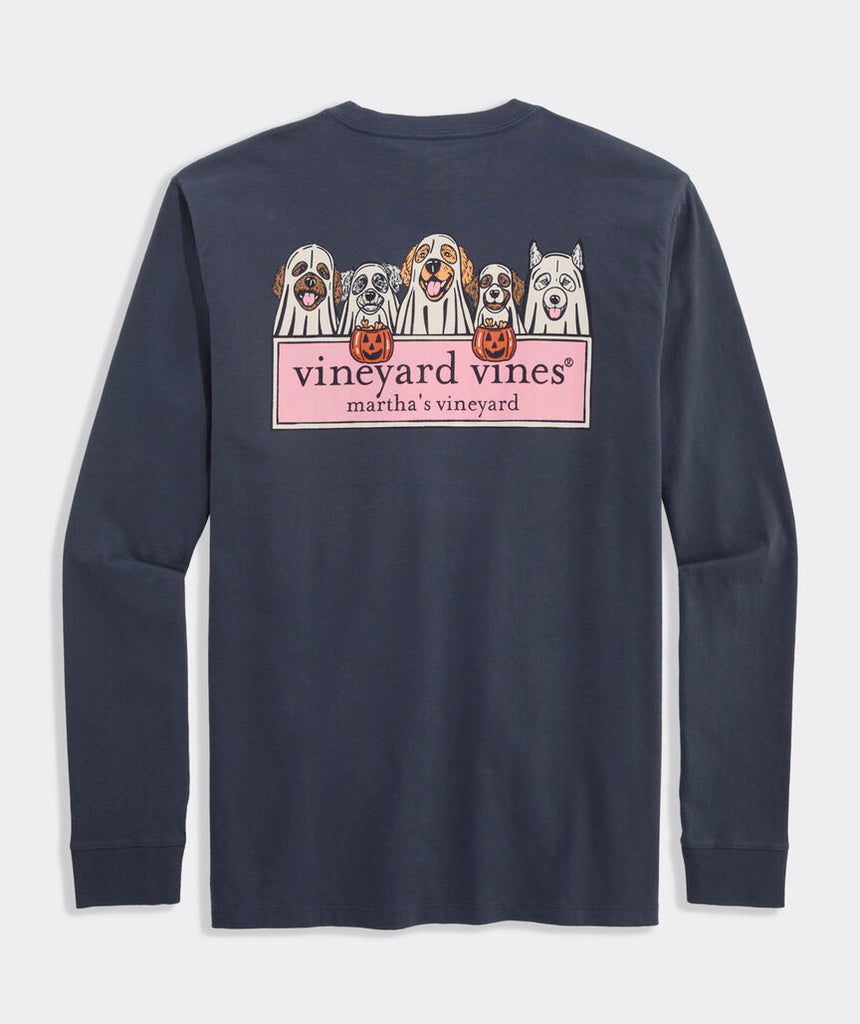 Vineyard Vines Ghost Pups Logo Box Long-Sleeve Pocket Tee