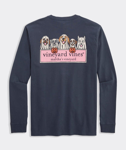 Vineyard Vines Ghost Pups Logo Box Long-Sleeve Pocket Tee