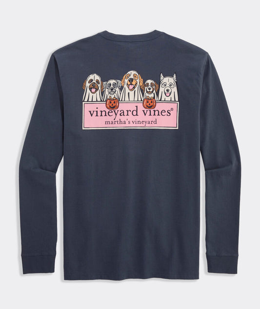 Vineyard Vines Ghost Pups Logo Box Long-Sleeve Pocket Tee