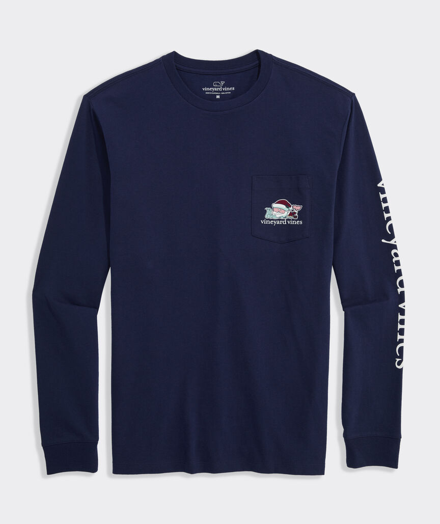Vineyard Vines Santa Whale List Long-Sleeve Pocket Tee