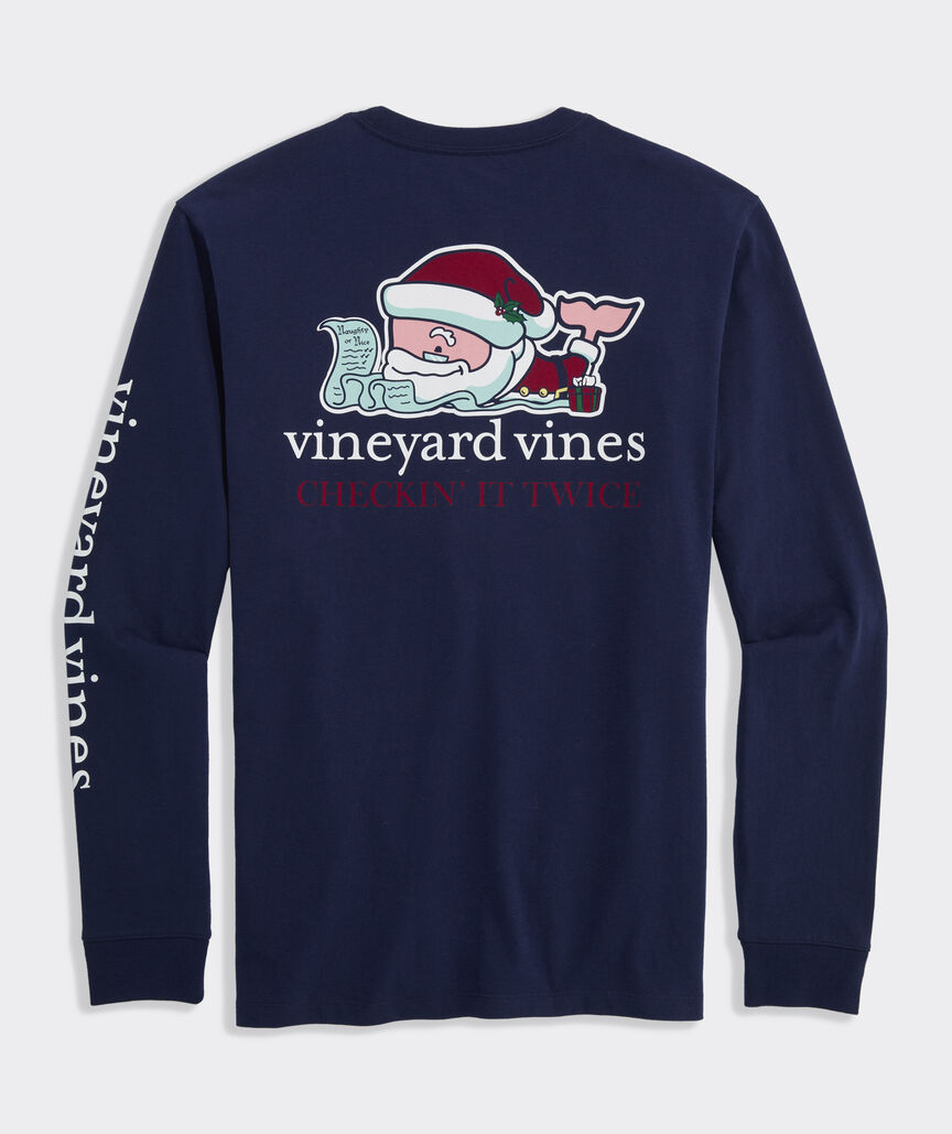 Vineyard Vines Santa Whale List Long-Sleeve Pocket Tee
