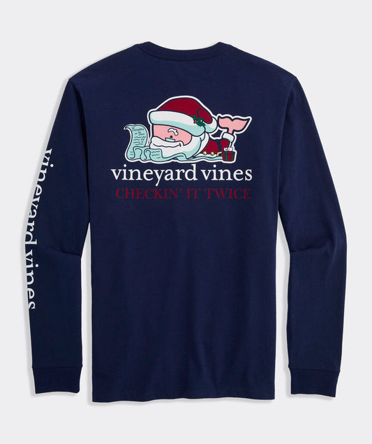 Vineyard Vines Santa Whale List Long-Sleeve Pocket Tee