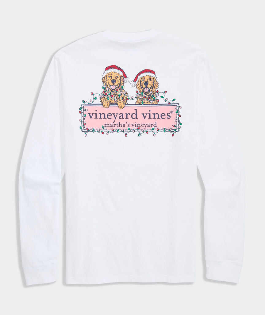 Vineyard Vines String Lights Pups Logo Box Long-Sleeve Pocket Tee
