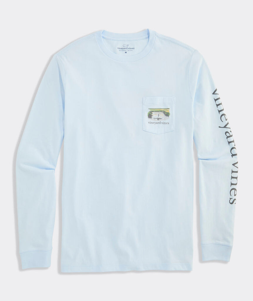 Vineyard Vines Flats Watercolor Scenic Long-Sleeve Pocket Tee