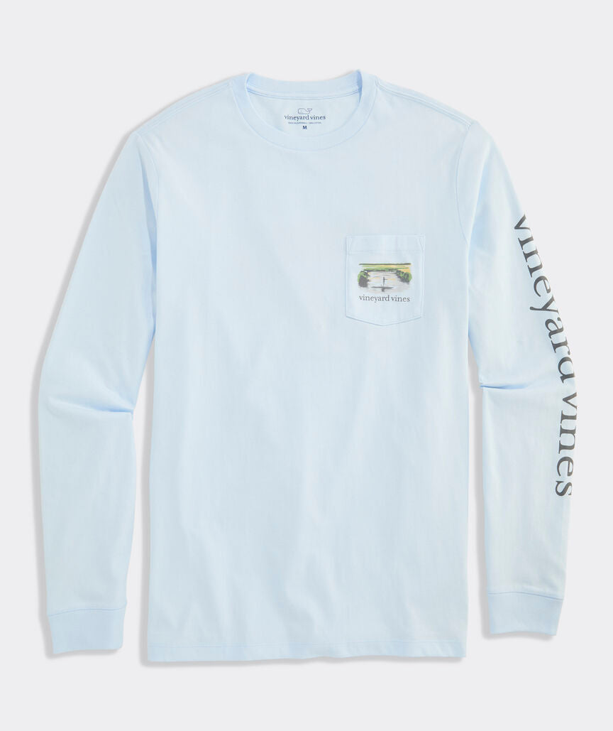 Vineyard Vines Flats Watercolor Scenic Long-Sleeve Pocket Tee