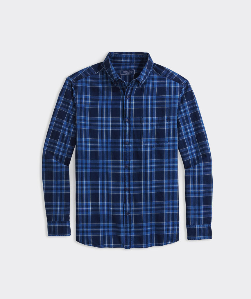 Vineyard Vines Cotton Twill Indigo Plaid Shirt
