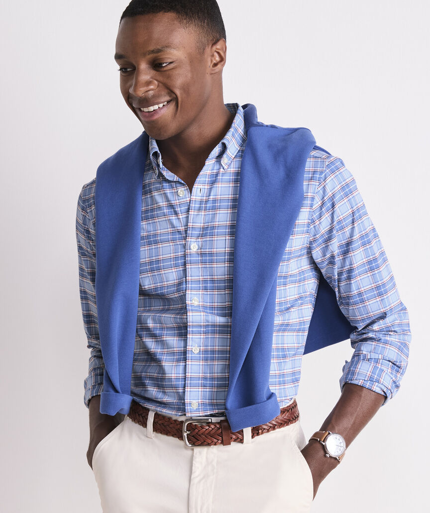 Vineyard Vines Plumeria Plaid Performance Cotton Shirt