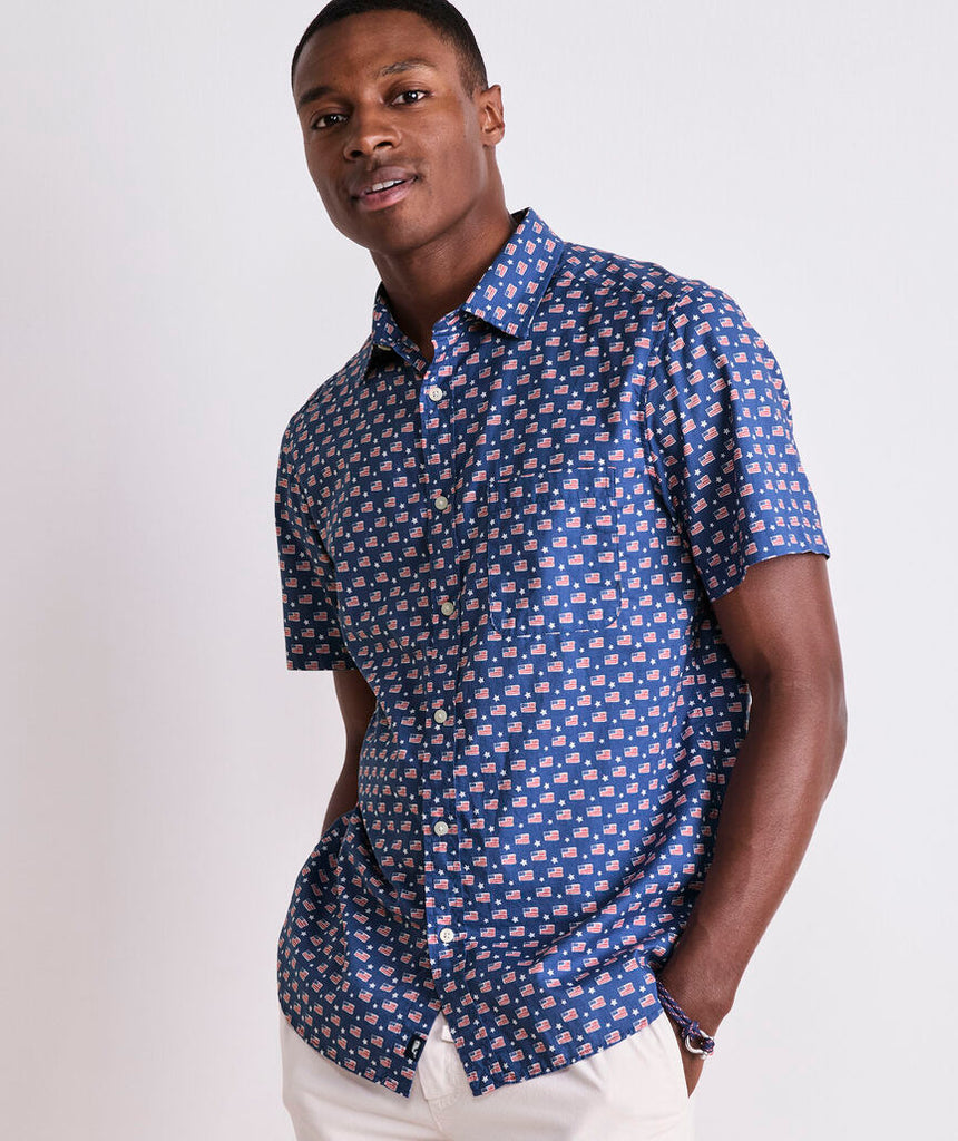 Vineyard Vines Flags & Stars Cotton Madras Short-Sleeve Shirt