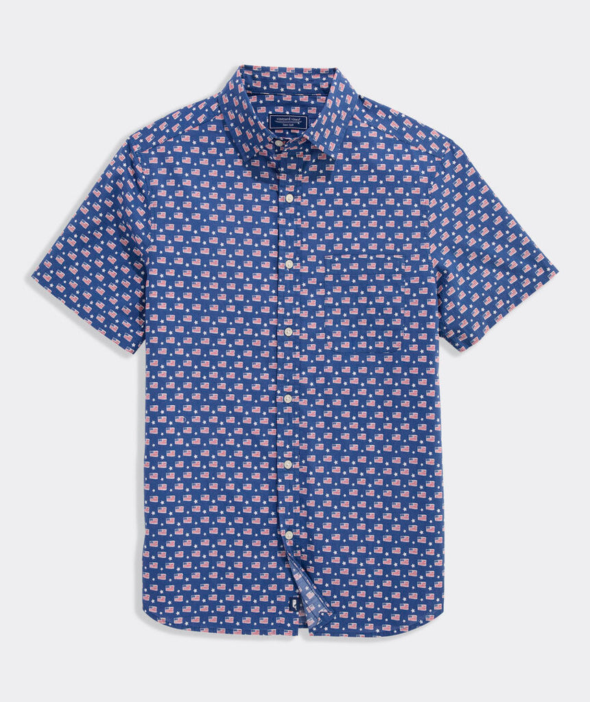 Vineyard Vines Flags & Stars Cotton Madras Short-Sleeve Shirt