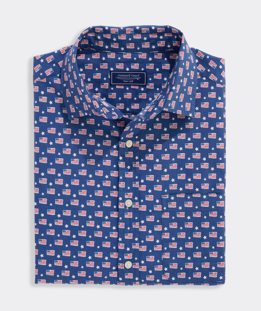 Vineyard Vines Flags & Stars Cotton Madras Short-Sleeve Shirt