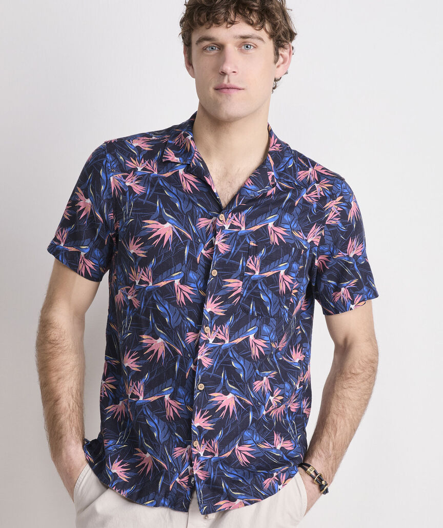 Vineyard Vines Birds of Paradise Linen Blend Short-Sleeve Cabana Shirt