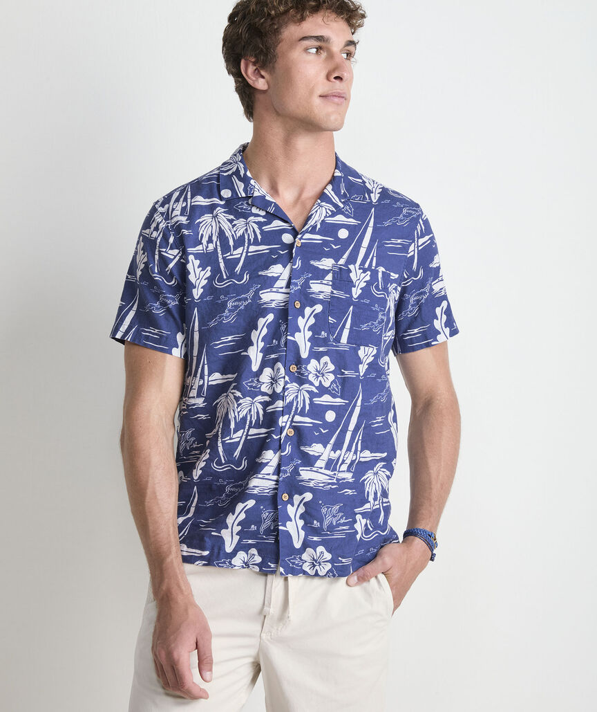 Vineyard Vines Anguilla Scenic Linen Blend Short-Sleeve Cabana Shirt