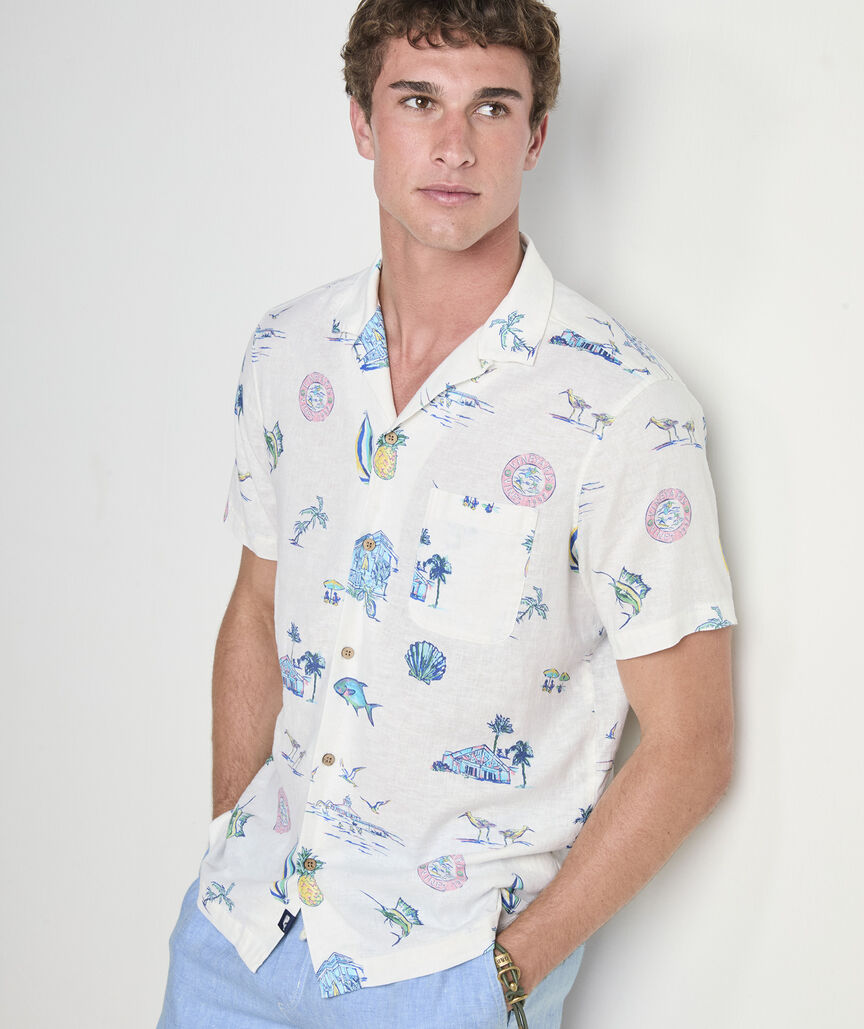 Vineyard Vines Gasparilla Icons Linen Blend Short-Sleeve Shirt