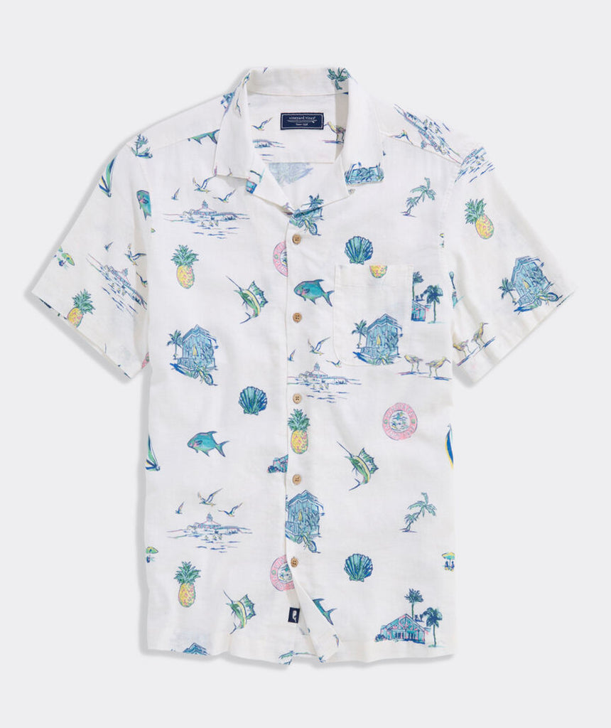 Vineyard Vines Gasparilla Icons Linen Blend Short-Sleeve Shirt