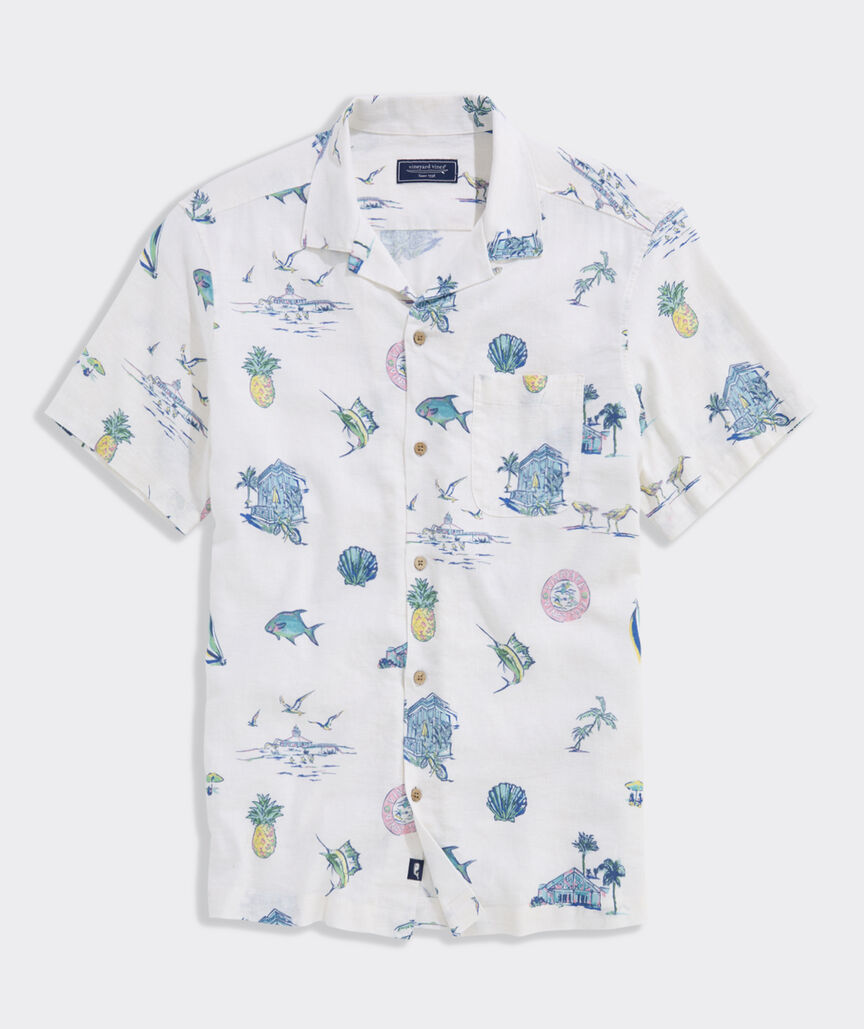 Vineyard Vines Gasparilla Icons Linen Blend Short-Sleeve Shirt