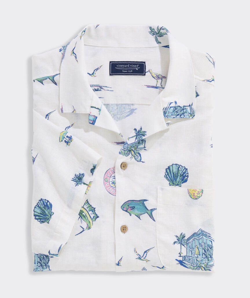Vineyard Vines Gasparilla Icons Linen Blend Short-Sleeve Shirt