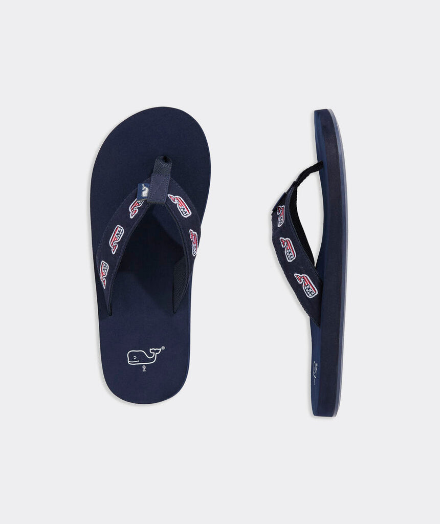 Vineyard Vines Embroidered Flag Whale Foam Flip Flops