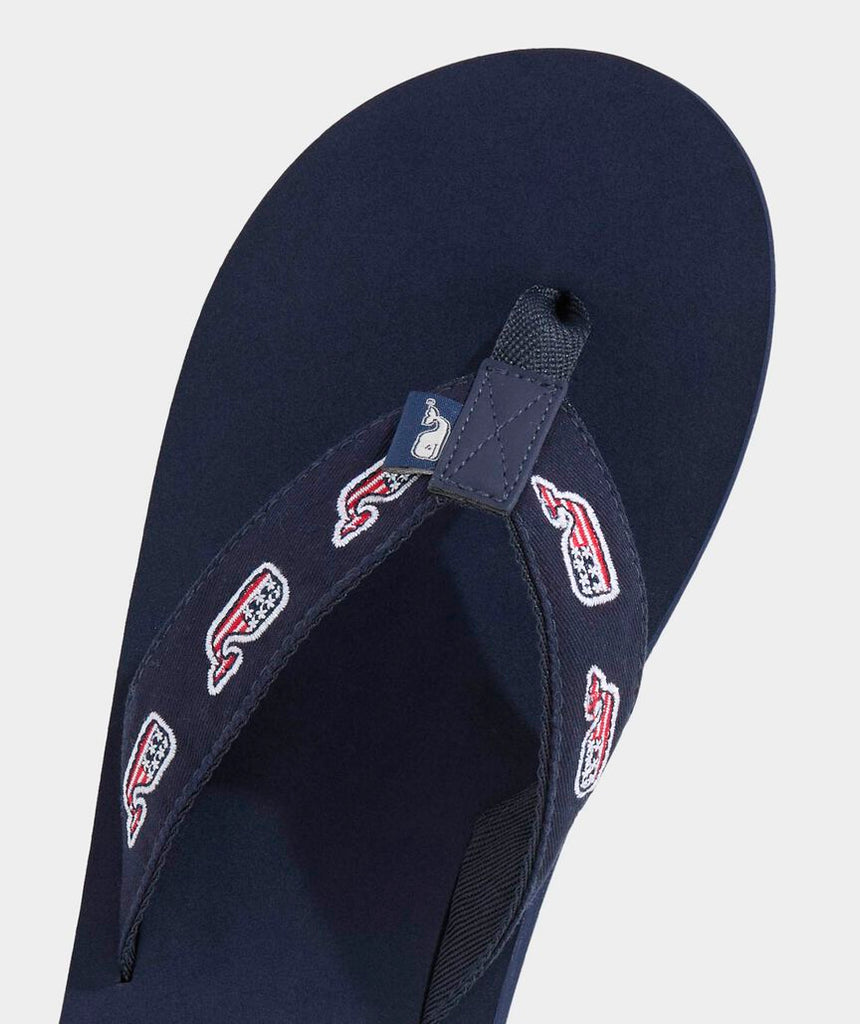 Vineyard Vines Embroidered Flag Whale Foam Flip Flops