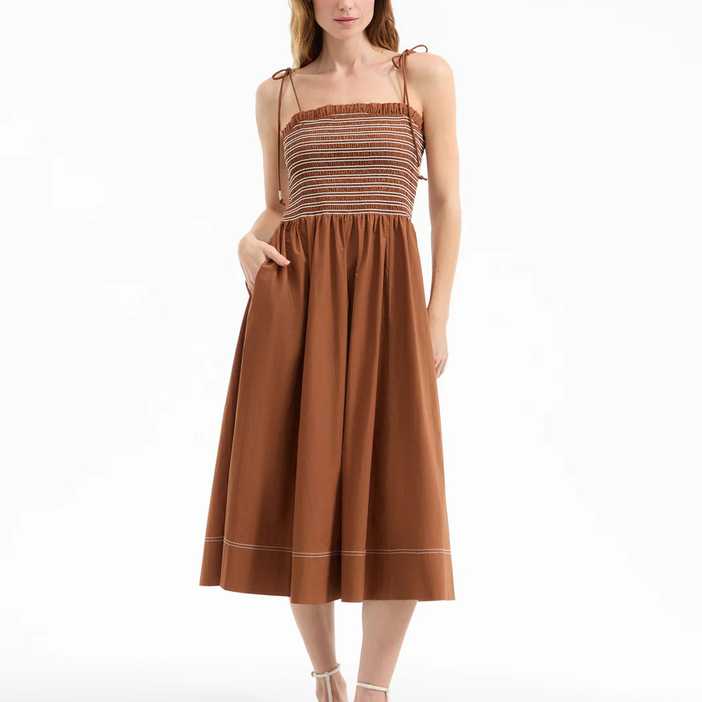 Veronica Beard Kaela Smocked Midi Dress