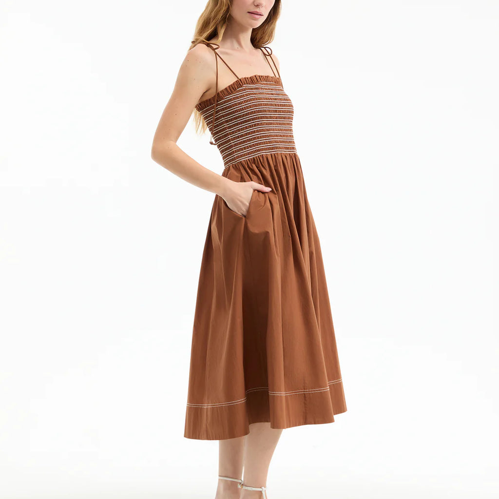 Veronica Beard Kaela Smocked Midi Dress