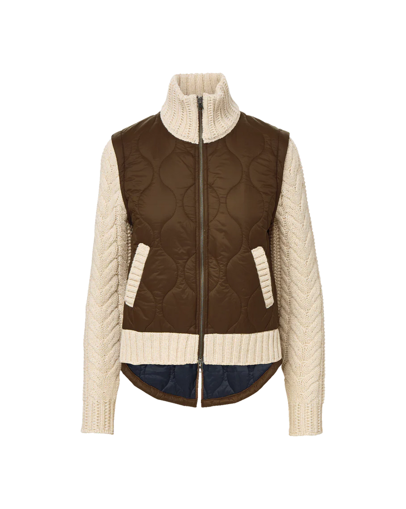 Veronica Beard Patra Knit-Sleeve Quilted Jacket