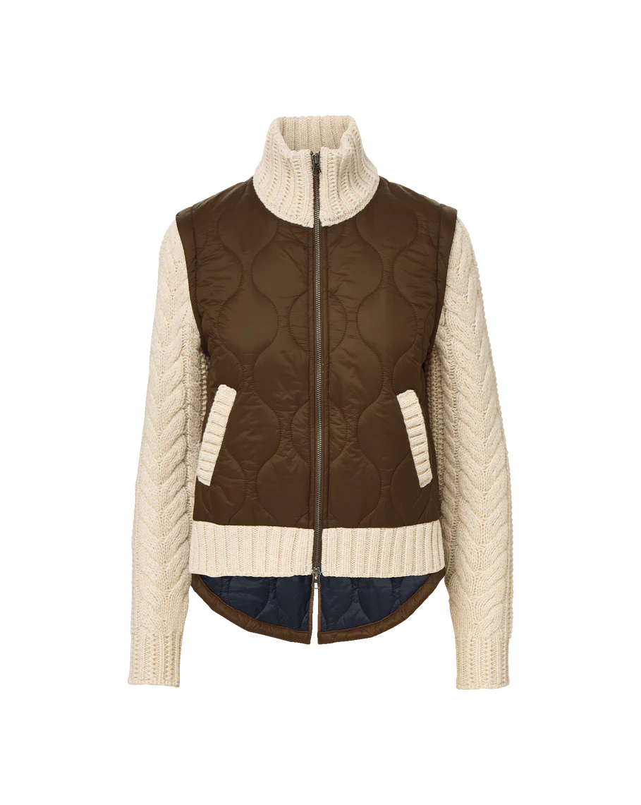 Veronica Beard Patra Knit-Sleeve Quilted Jacket