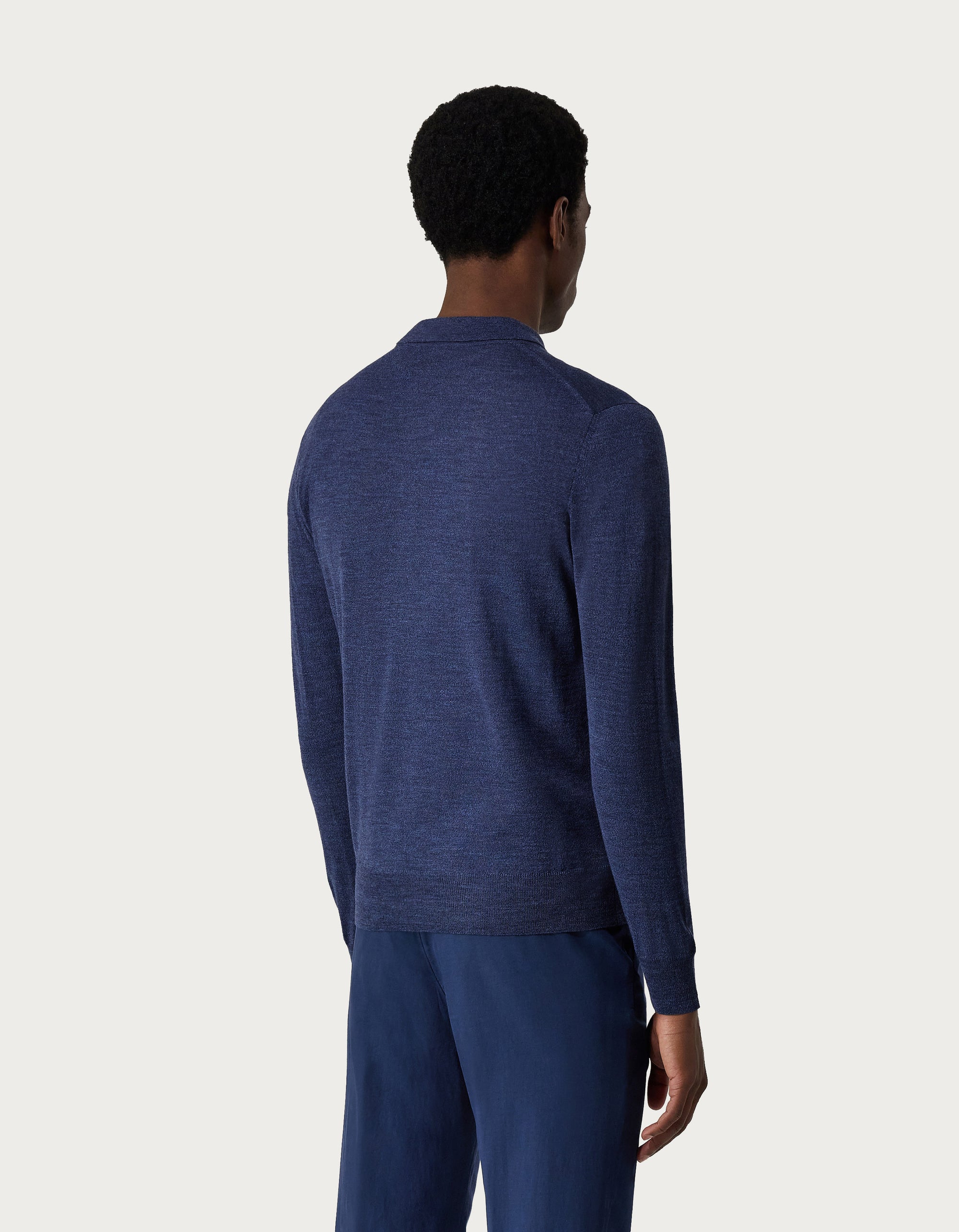 Canali Melange Blue Merino Wool Polo Shirt