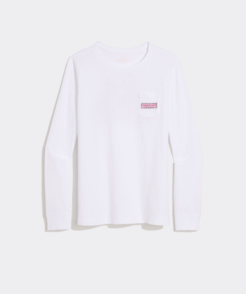 Vineyard Vines Women's String Lights Pups Logo Box Long-Sleeve Pocket Tee