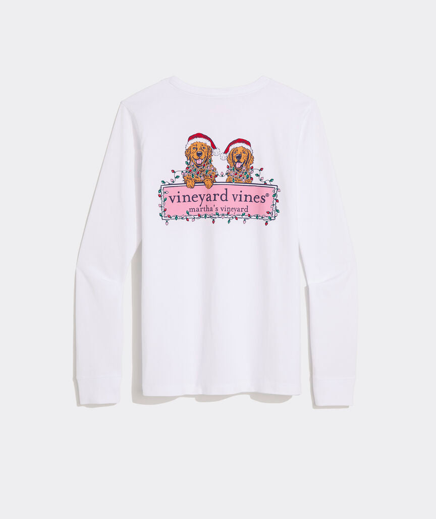 Vineyard Vines Women's String Lights Pups Logo Box Long-Sleeve Pocket Tee