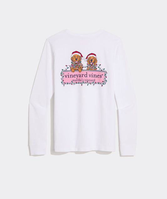 Vineyard Vines Women's String Lights Pups Logo Box Long-Sleeve Pocket Tee