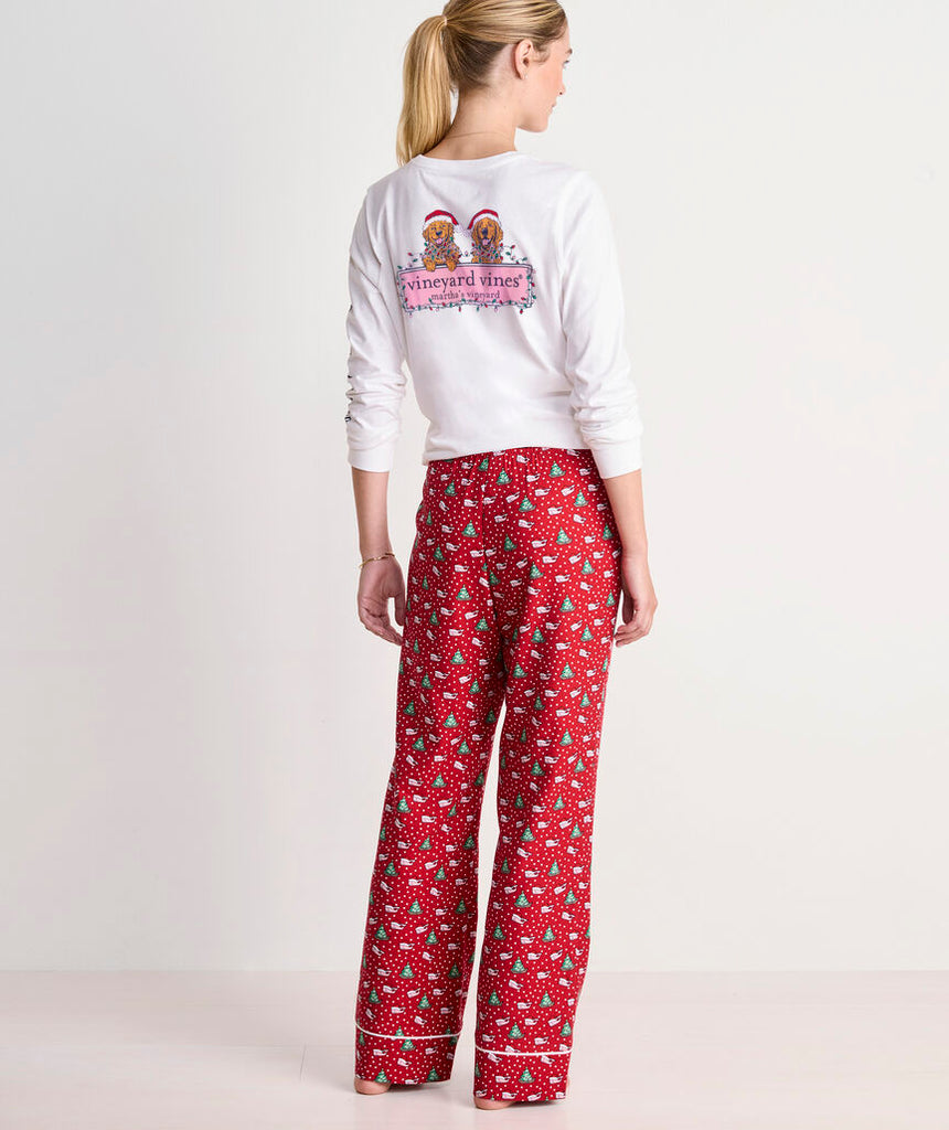 Vineyard Vines Girls' Holiday Pups Long-Sleeve Pocket Tee