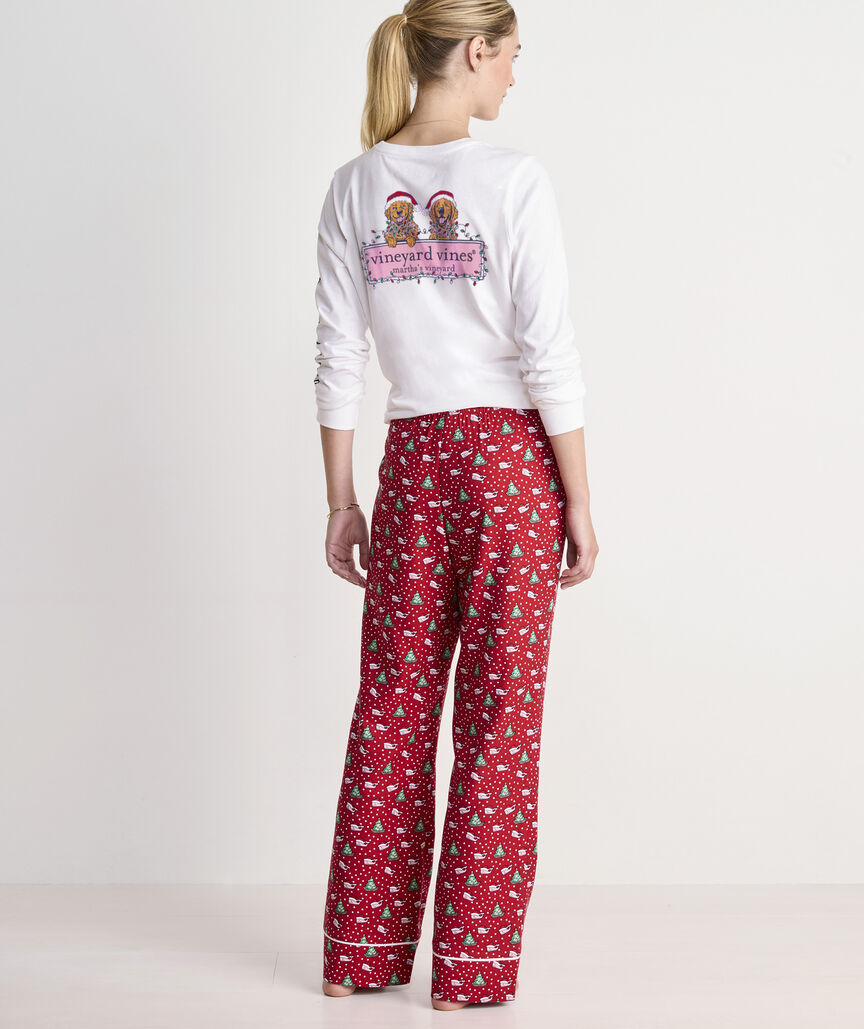 Vineyard Vines Girls' Holiday Pups Long-Sleeve Pocket Tee