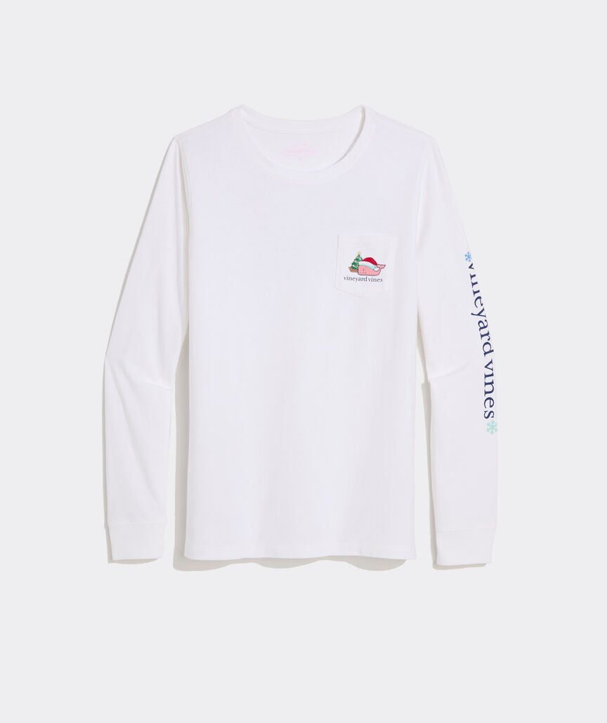 Vineyard Vines Women's Santa Whale Icon Whale Long-Sleeve Pocket Tee