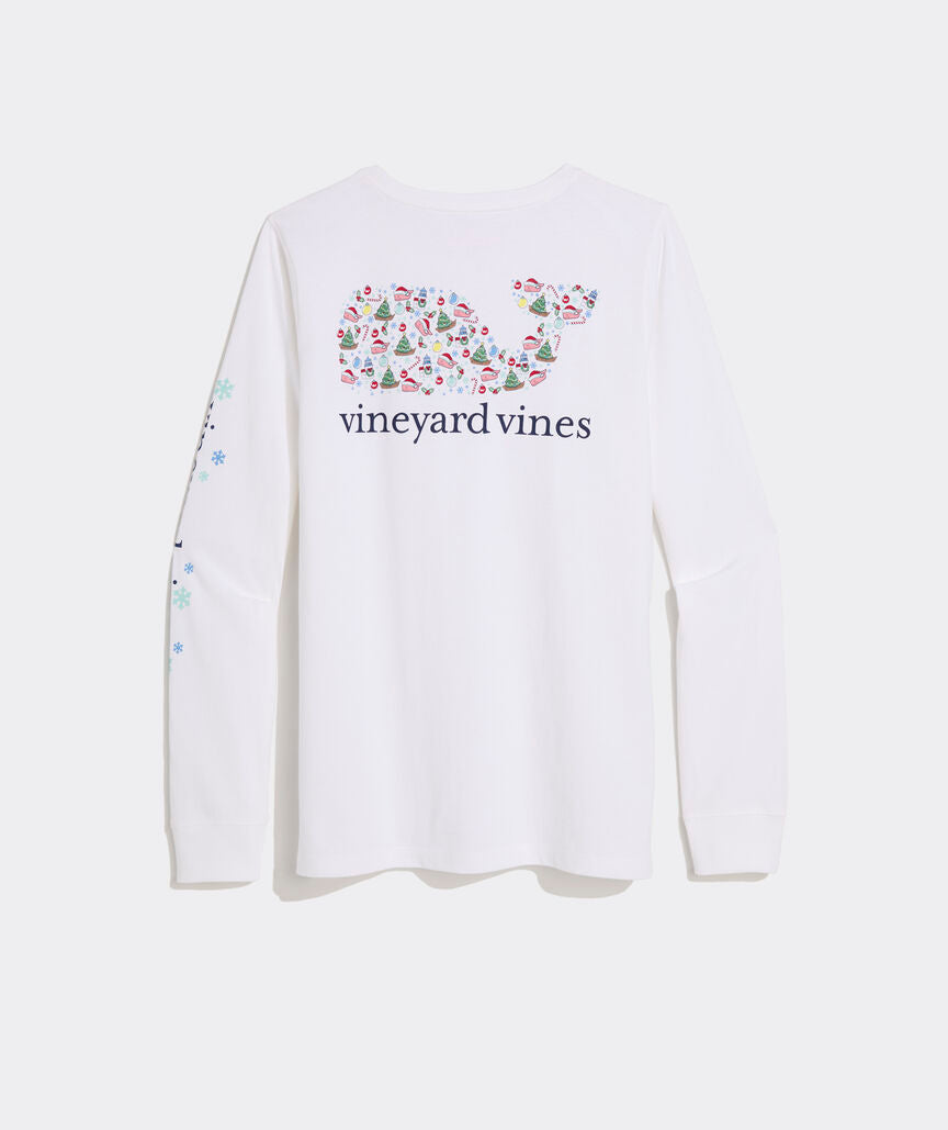 Vineyard Vines Women's Santa Whale Icon Whale Long-Sleeve Pocket Tee