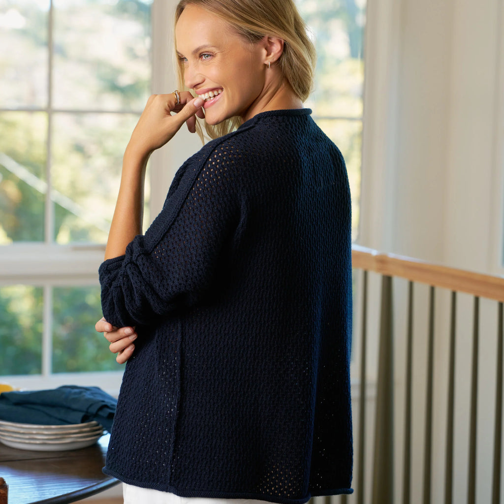 Frank & Eileen Monterey Pointelle Rolled Funnel Neck Sweater