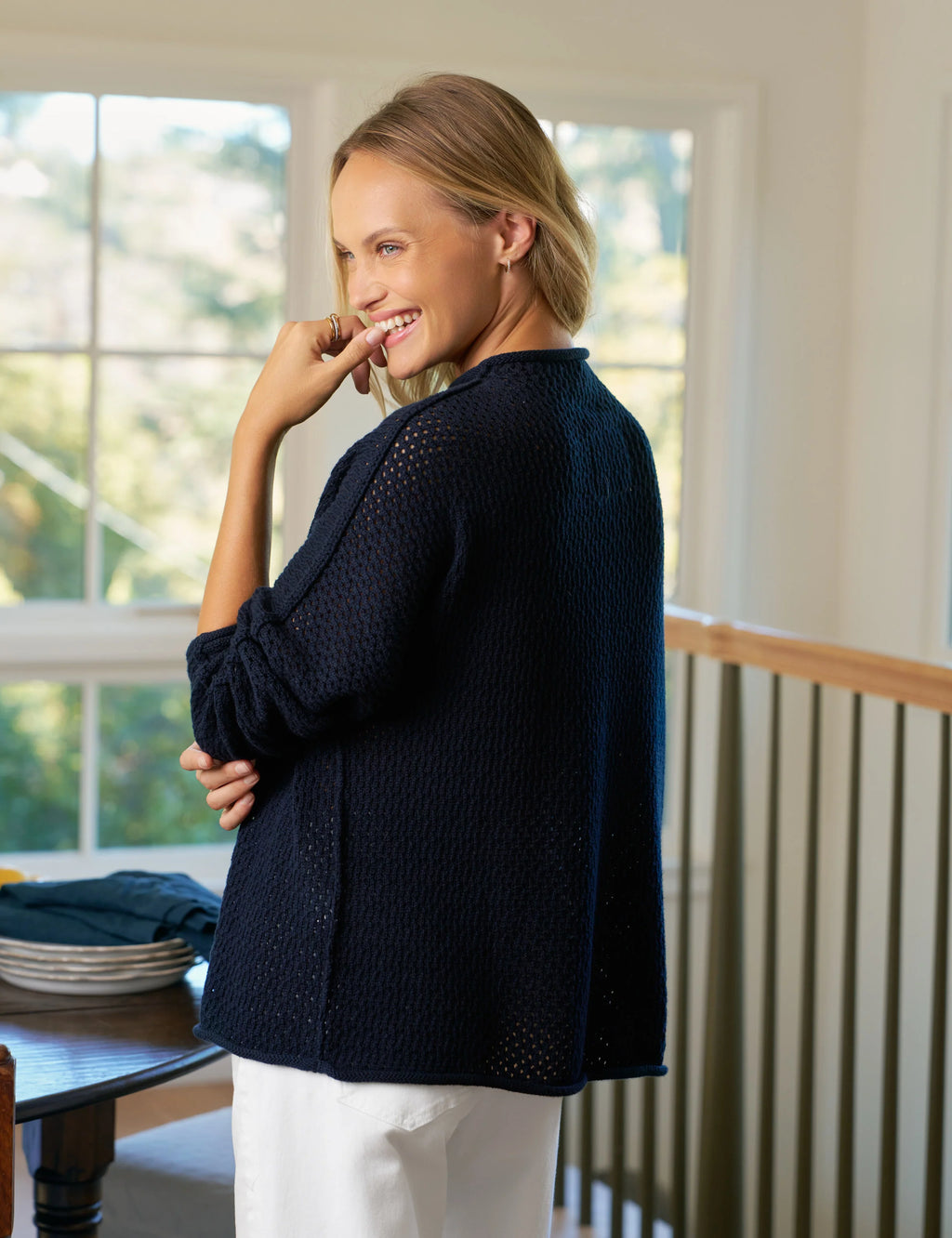 Frank & Eileen Monterey Pointelle Rolled Funnel Neck Sweater