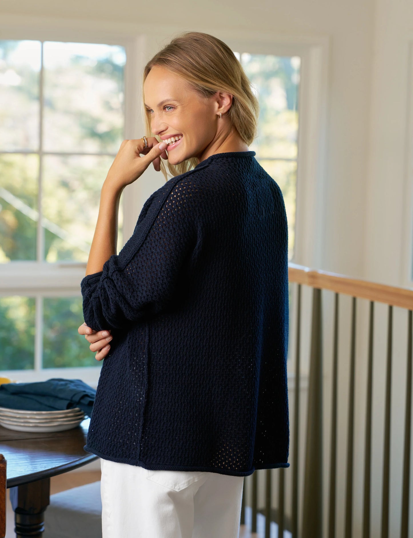 Frank & Eileen Monterey Pointelle Rolled Funnel Neck Sweater