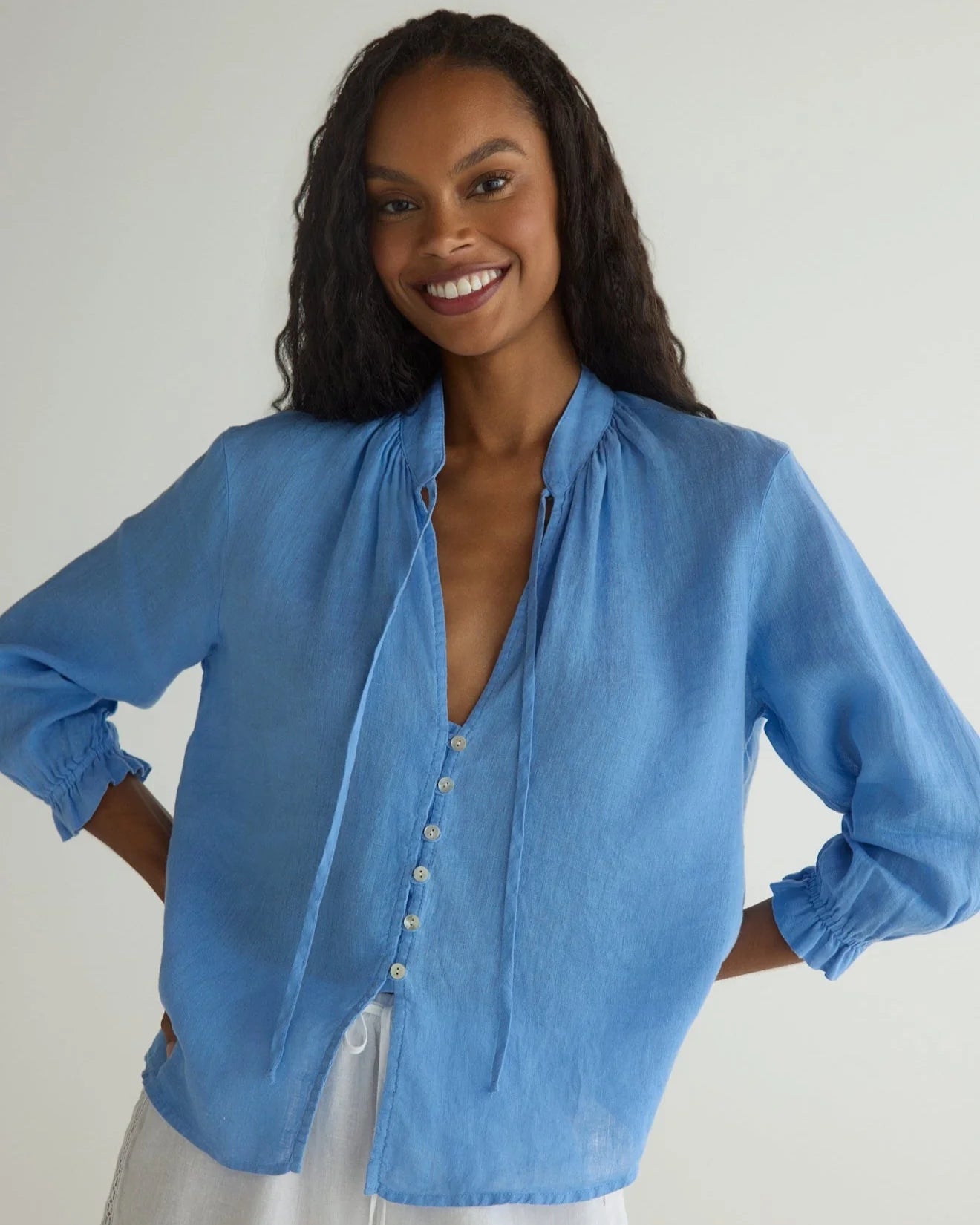 Bella Dahl 3/4 Sleeve Tie Neck Blouse