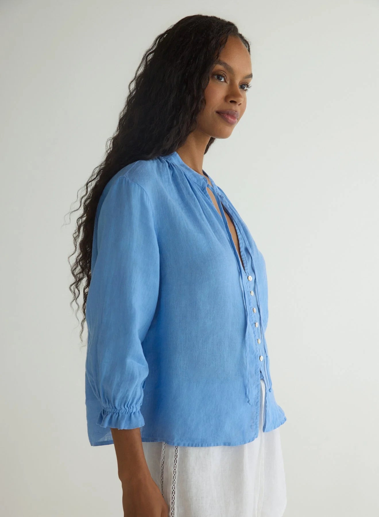 Bella Dahl 3/4 Sleeve Tie Neck Blouse