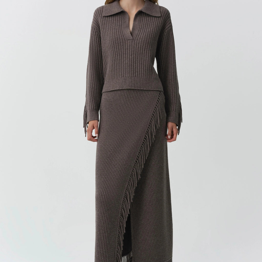 Simkhai Natalia Collared Fringe Sweater