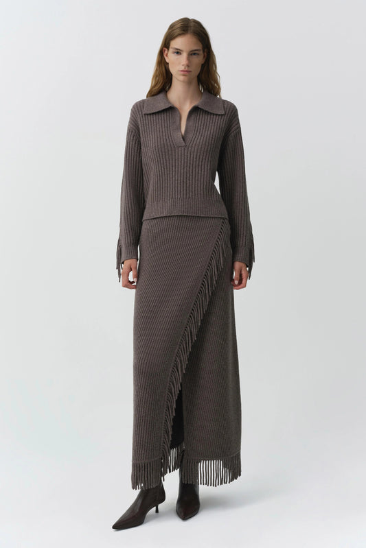 Simkhai Natalia Collared Fringe Sweater