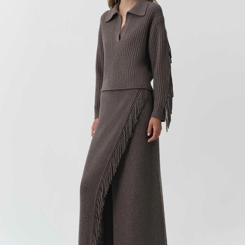 Simkhai Natalia Collared Fringe Sweater