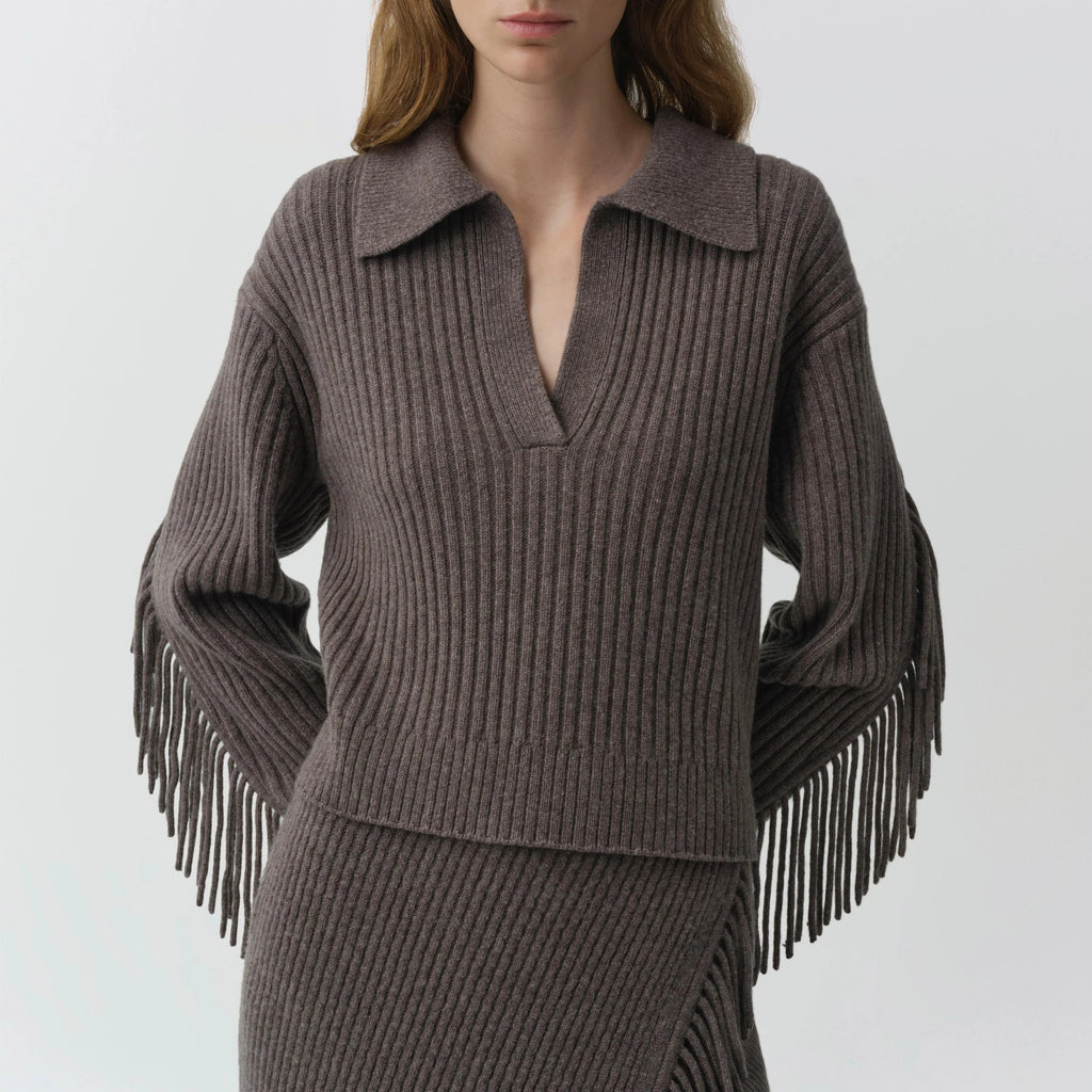 Simkhai Natalia Collared Fringe Sweater